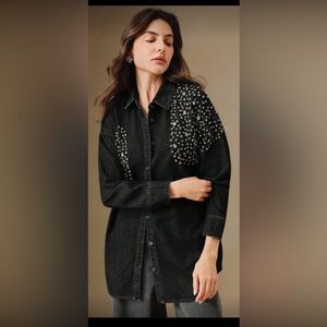 SHEIN Black Jean Jacket with Silver Accents